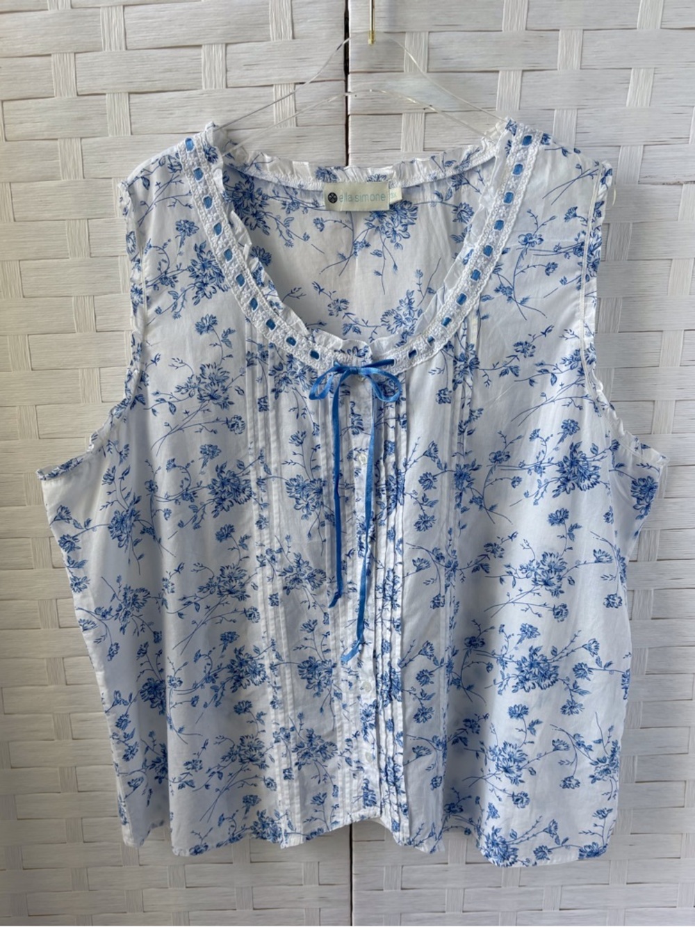 Ella Simone Sleep Top 3X Cotton Blue White Floral Babydoll Cottagecore Farmhouse